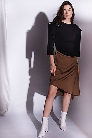 Black & Brown Half Structured Asymmetrical Dress by Priyanka Gangwal
