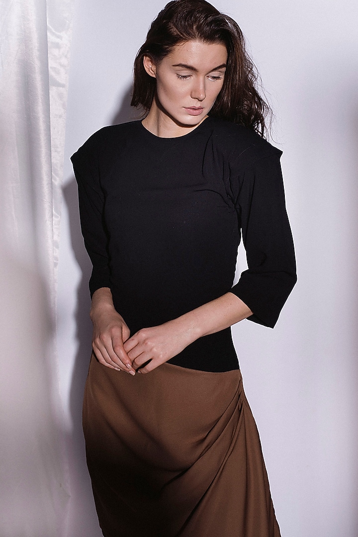 Black & Brown Half Structured Asymmetrical Summer Dress by Priyanka Gangwal at Pernia's Pop Up Shop