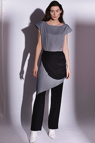 Ice Grey Pleated Top  by Priyanka Gangwal