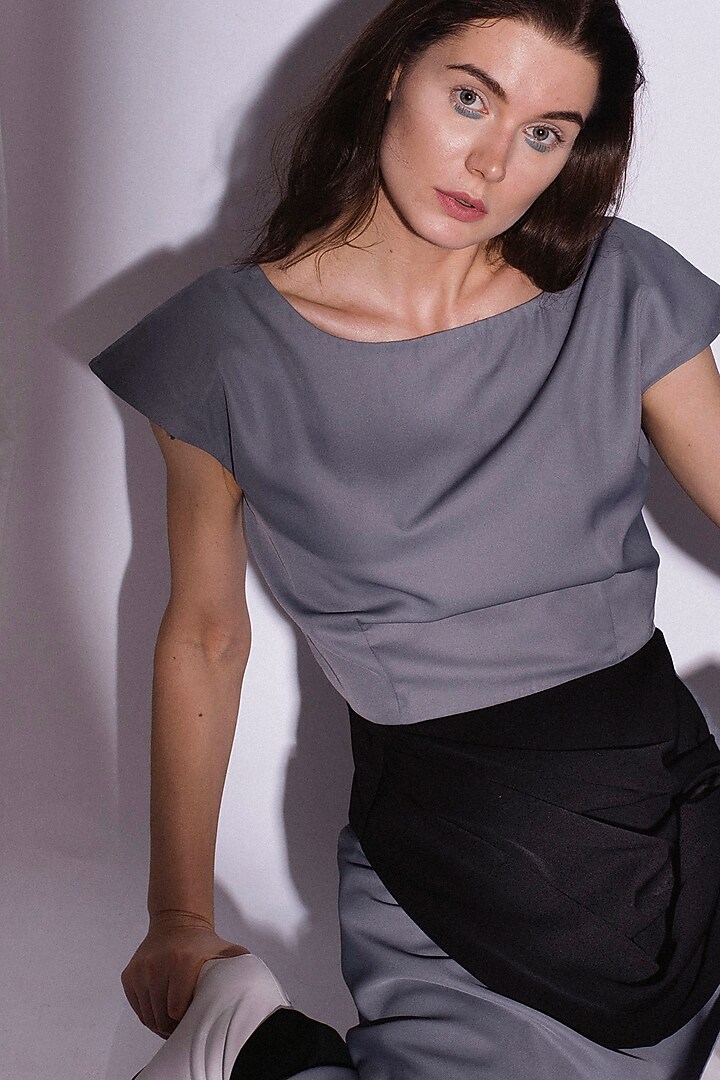 Ice Grey Pleated Top by Priyanka Gangwal at Pernia's Pop Up Shop