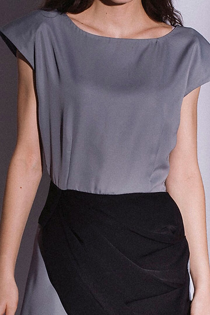 Ice Grey Pleated Top by Priyanka Gangwal at Pernia's Pop Up Shop