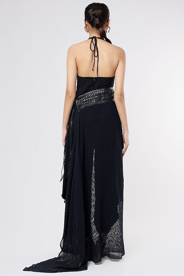 Black Cotton Jumpsuit With Drape by Priyanka Gangwal at Pernia's Pop Up Shop