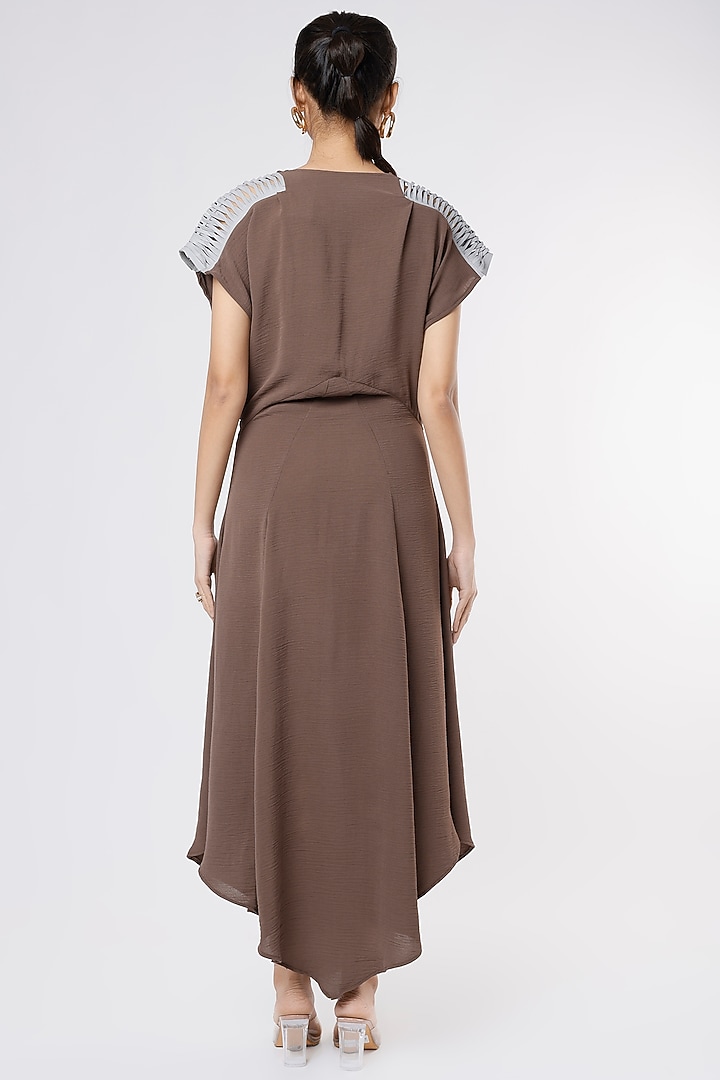 Brown Crepe Pleated & Panelled Vacation Dress by Priyanka Gangwal at Pernia's Pop Up Shop