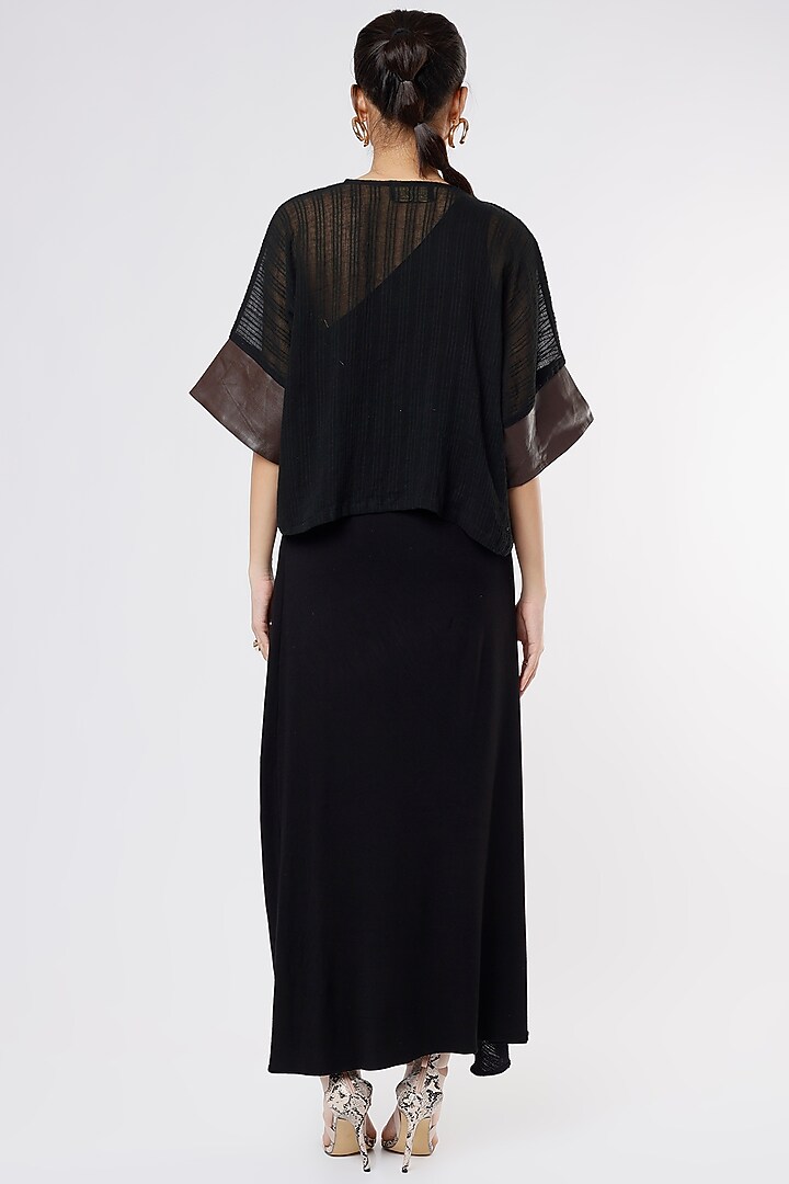 Black Cotton Vacation Dress With Shrug by Priyanka Gangwal at Pernia's Pop Up Shop