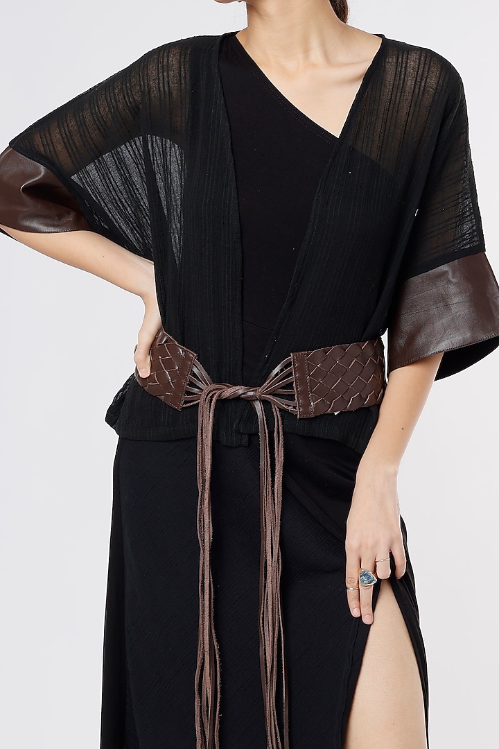 Black Cotton Vacation Dress With Shrug by Priyanka Gangwal at Pernia's Pop Up Shop
