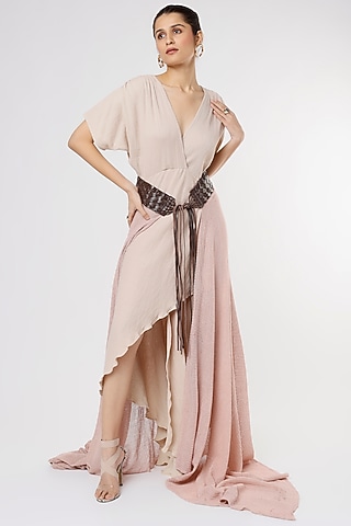 Blush Pink Cotton Asymmetrical Dress by Priyanka Gangwal