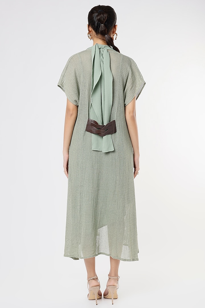 Teal Double Crepe Halter Neck Vacation Dress by Priyanka Gangwal at Pernia's Pop Up Shop