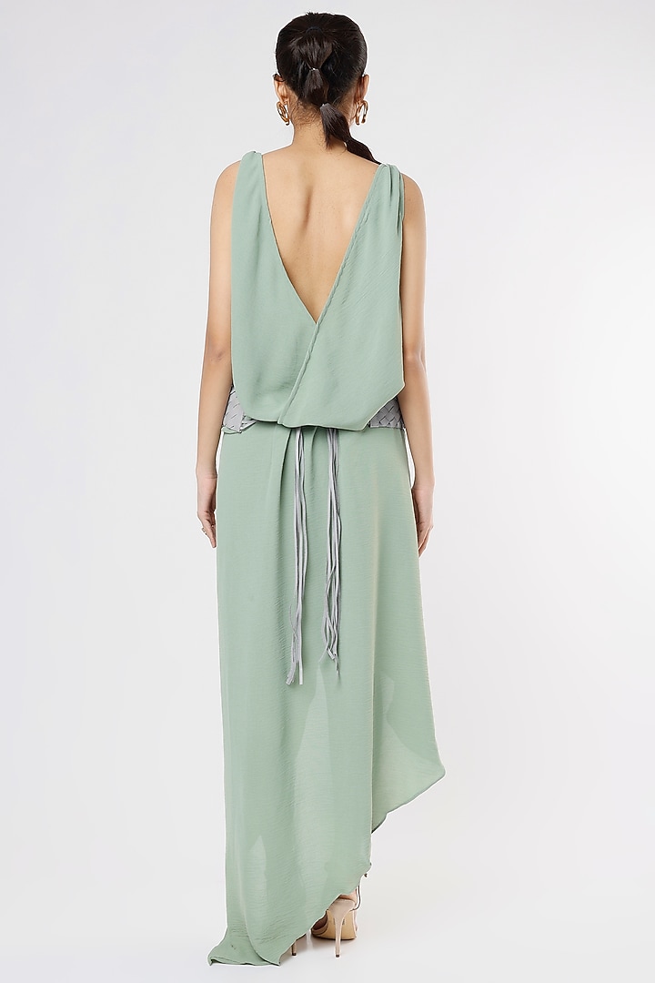 Teal Double Crepe Asymmetrical Summer Dress by Priyanka Gangwal at Pernia's Pop Up Shop