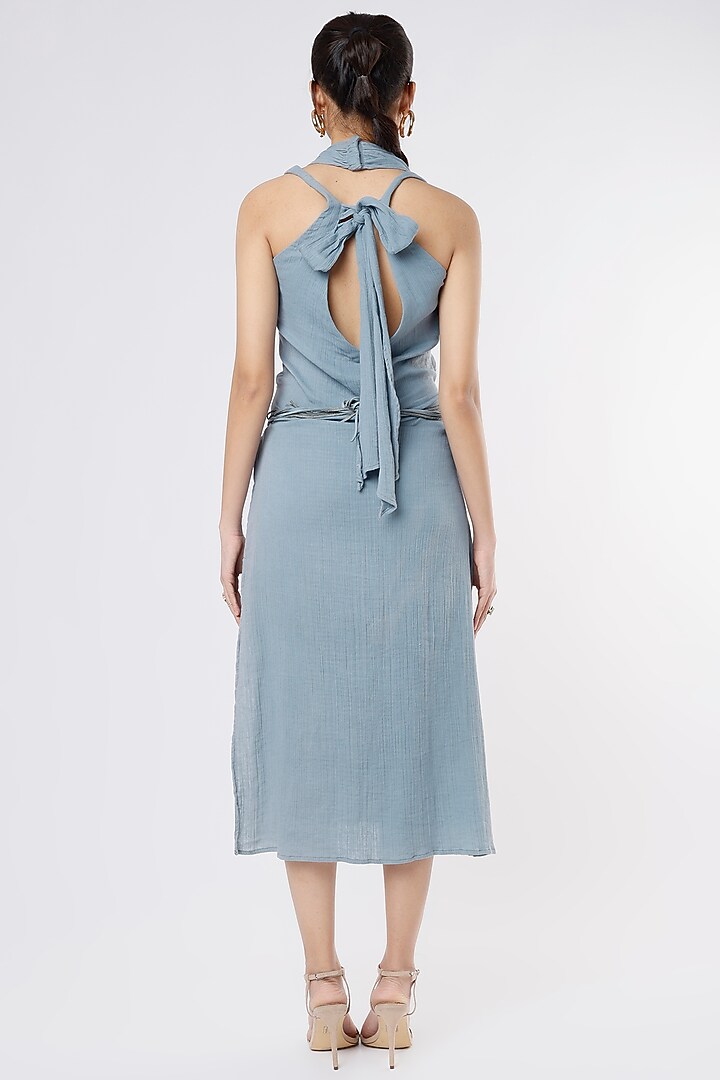 Blue Crushed Cotton Summer Dress by Priyanka Gangwal at Pernia's Pop Up Shop