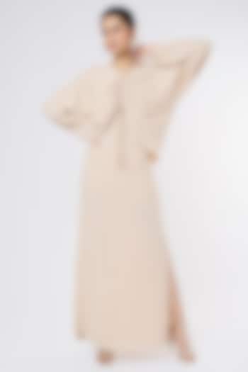 Nude Double Crepe Dress With Oversized Top by Priyanka Gangwal