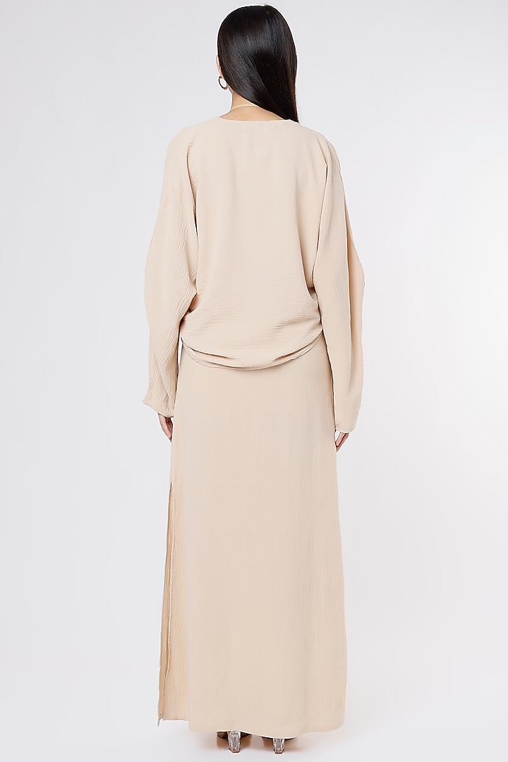 Nude Double Crepe Vacation Dress With Oversized Top by Priyanka Gangwal at Pernia's Pop Up Shop