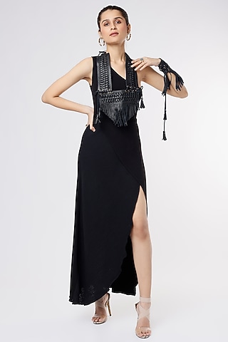 Black Leather Neckpiece & A Cuff by Priyanka Gangwal