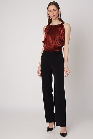 Burnt Orange Top With Cowl Drape by Priyanka Gangwal