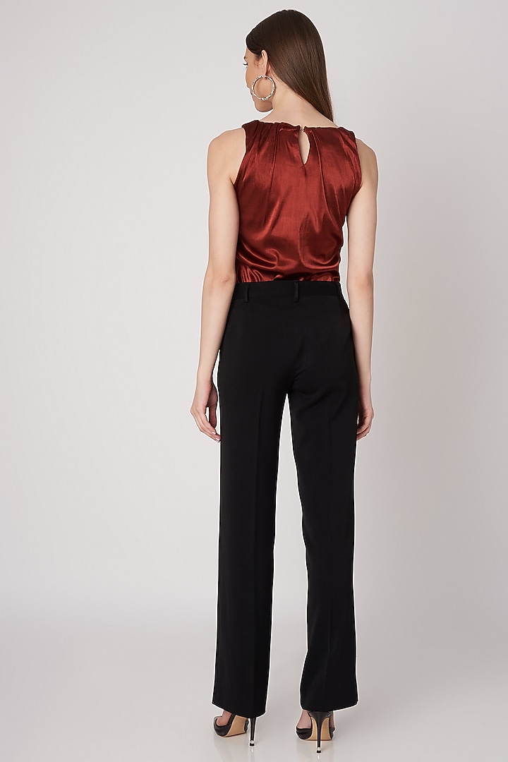 Burnt Orange Top With Cowl Drape by Priyanka Gangwal at Pernia's Pop Up Shop