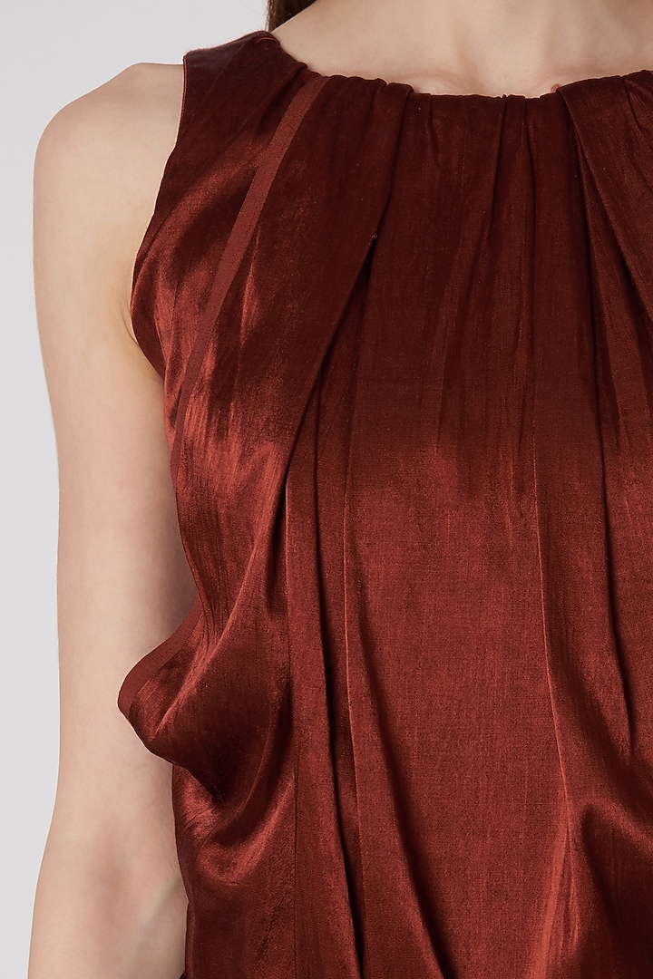 Burnt Orange Top With Cowl Drape by Priyanka Gangwal at Pernia's Pop Up Shop