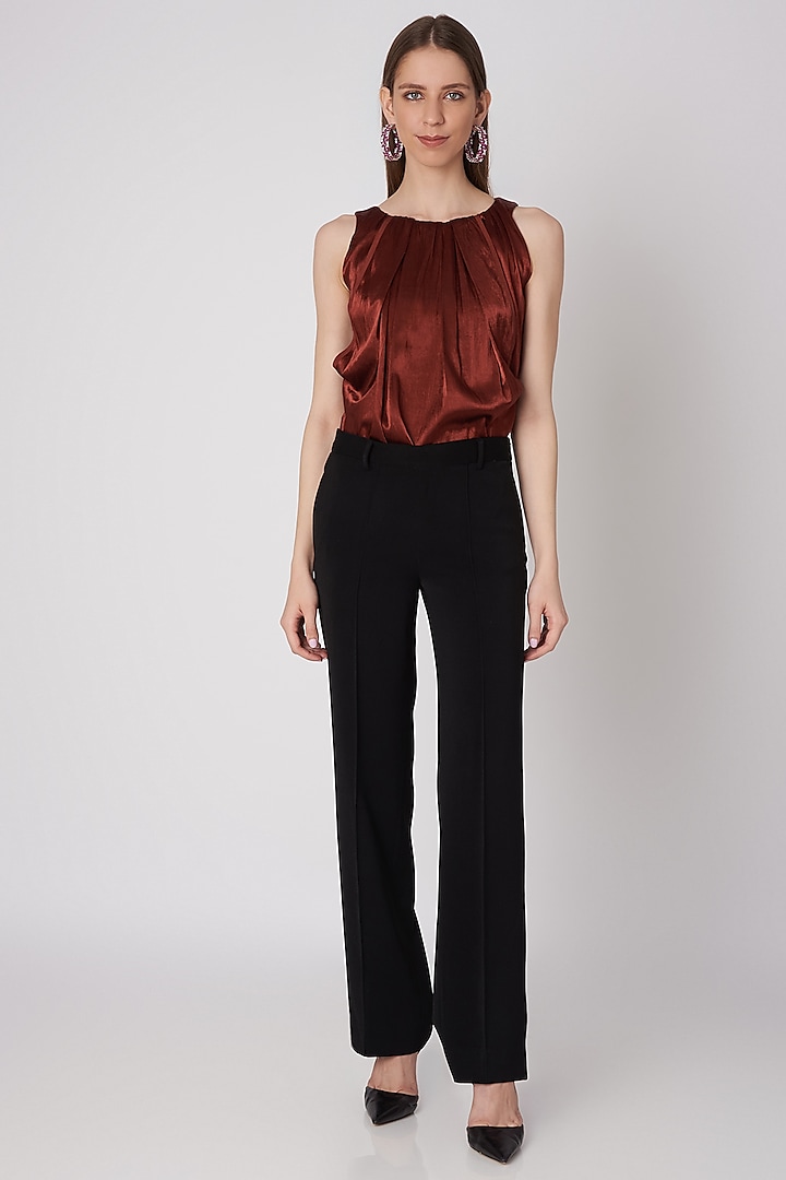 Black Front Pleated Formal Trousers by Priyanka Gangwal