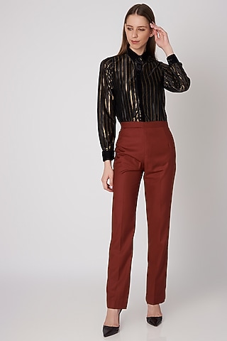 Burnt Orange Formal Trousers by Priyanka Gangwal