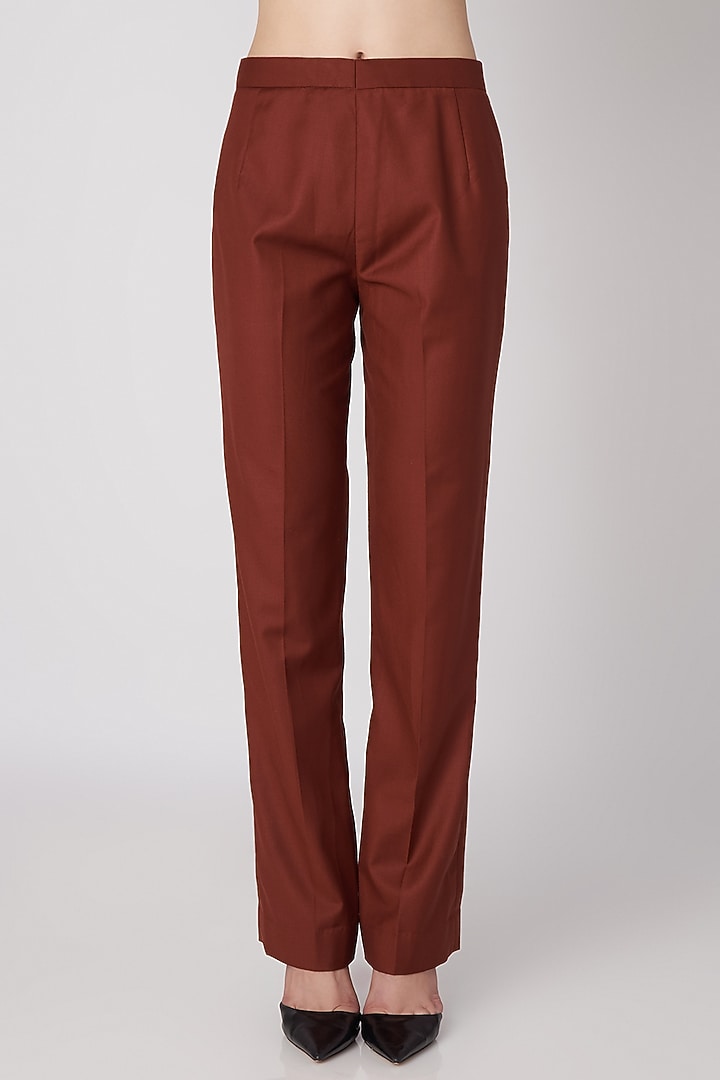 Burnt Orange Formal Trousers by Priyanka Gangwal at Pernia's Pop Up Shop