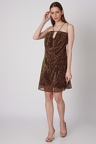 Fuchsia Metallic Pleated Dress by Priyanka Gangwal