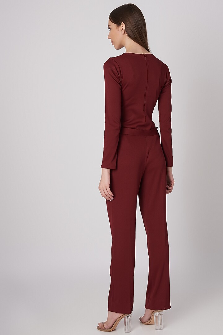 Wine Ribbed Cigarette Pants by Priyanka Gangwal at Pernia's Pop Up Shop