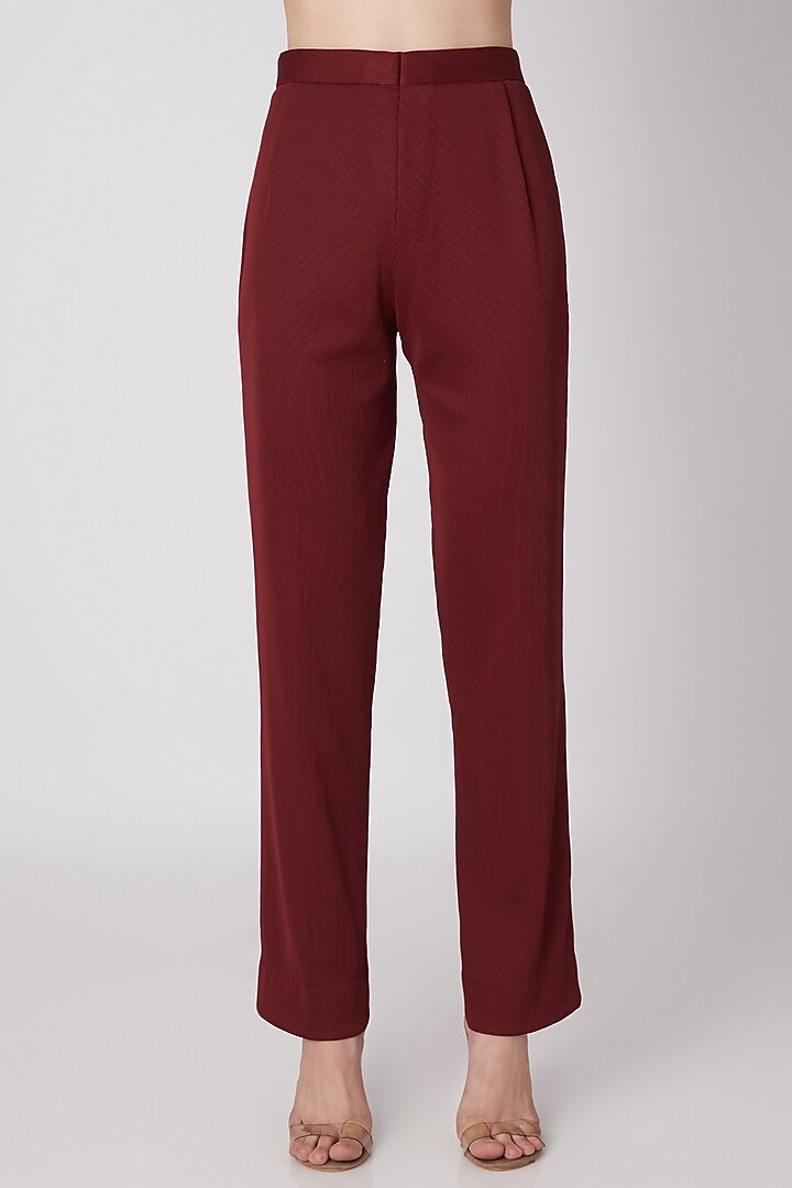 Wine Ribbed Cigarette Pants by Priyanka Gangwal at Pernia's Pop Up Shop