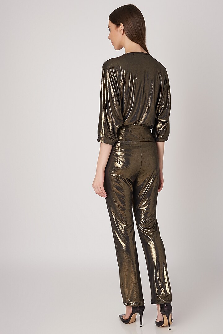 Gold Metallic Draped Bodysuit by Priyanka Gangwal at Pernia's Pop Up Shop