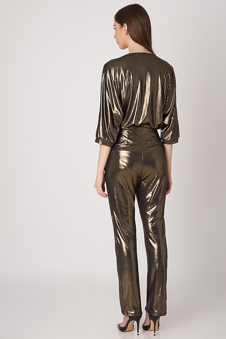 Gold Metallic Straight Fit Trousers by Priyanka Gangwal at Pernia's Pop Up Shop