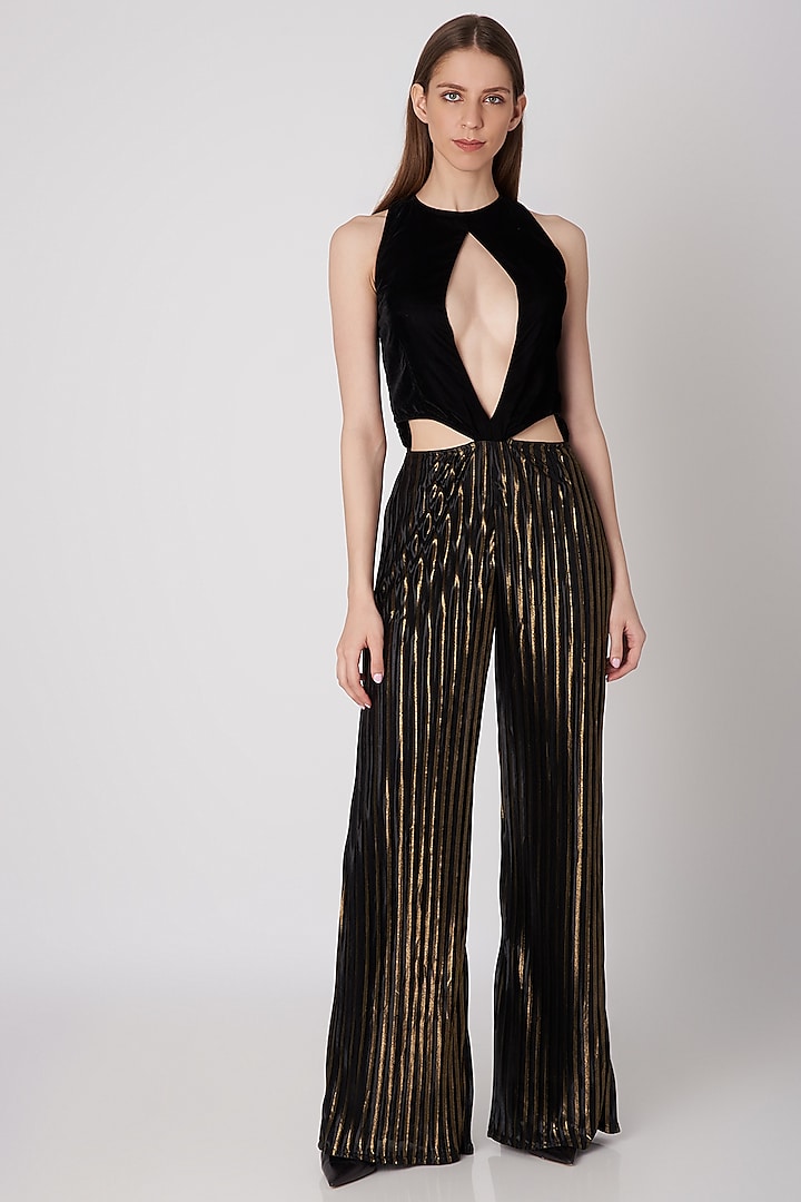 Black & Gold Metallic Jumpsuit by Priyanka Gangwal