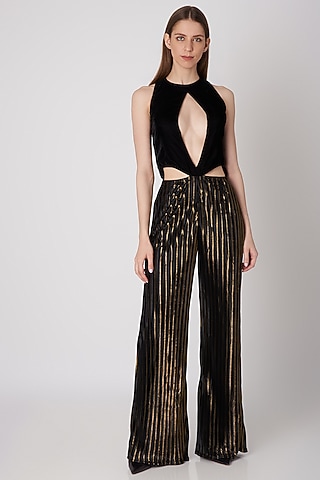 Black & Gold Metallic Jumpsuit by Priyanka Gangwal