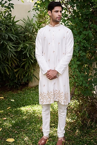 Ivory Cotton Silk Kurta Set by Prathyusha Garimella Men