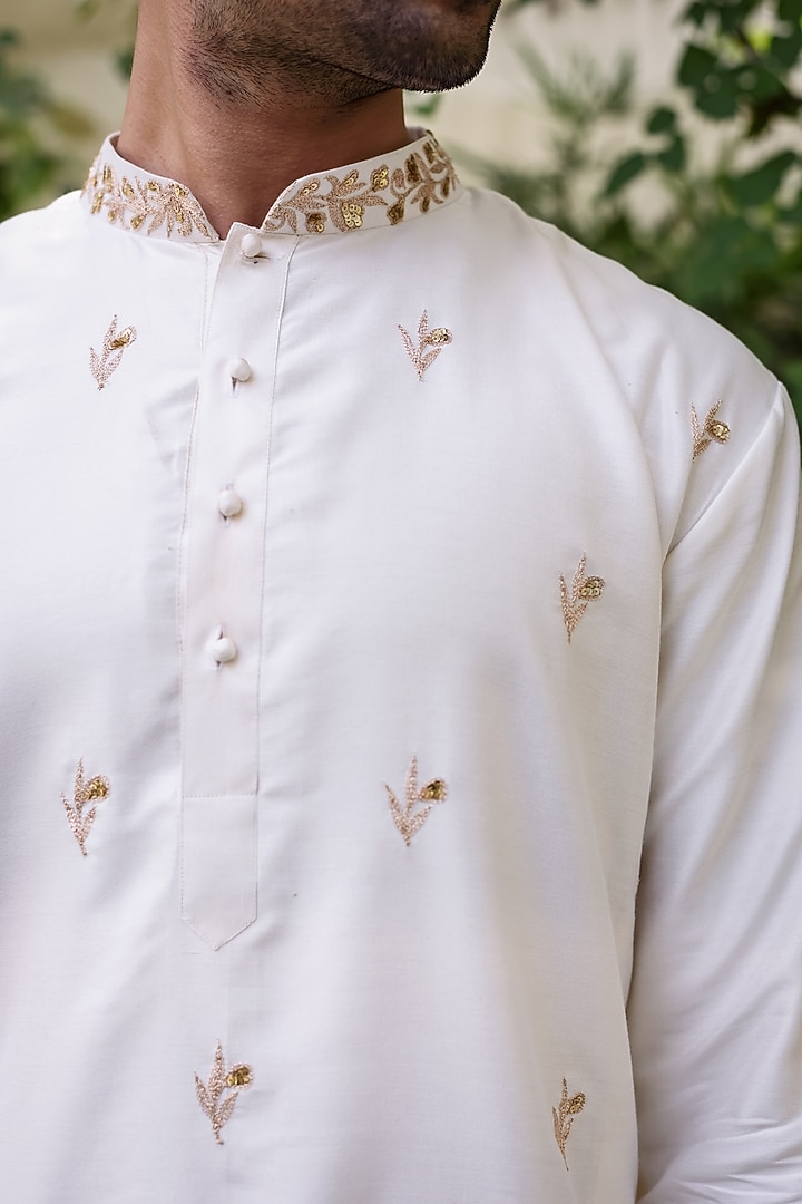 Ivory Cotton Silk Kurta Set by Prathyusha Garimella Men at Pernia's Pop Up Shop