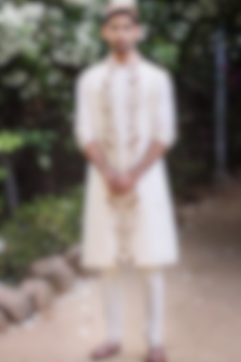 Ivory Raw Silk Jacket Set by Prathyusha Garimella Men