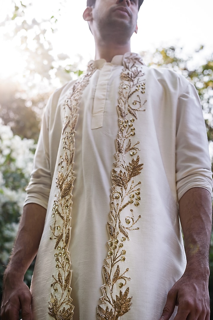 Ivory Raw Silk Jacket Set by Prathyusha Garimella Men at Pernia's Pop Up Shop
