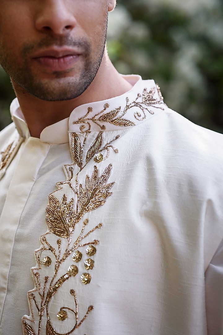 Ivory Raw Silk Jacket Set by Prathyusha Garimella Men at Pernia's Pop Up Shop