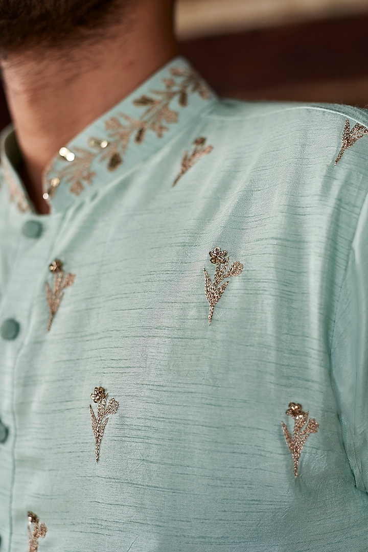 Baby Blue Raw Silk Kurta Set by Prathyusha Garimella Men at Pernia's Pop Up Shop