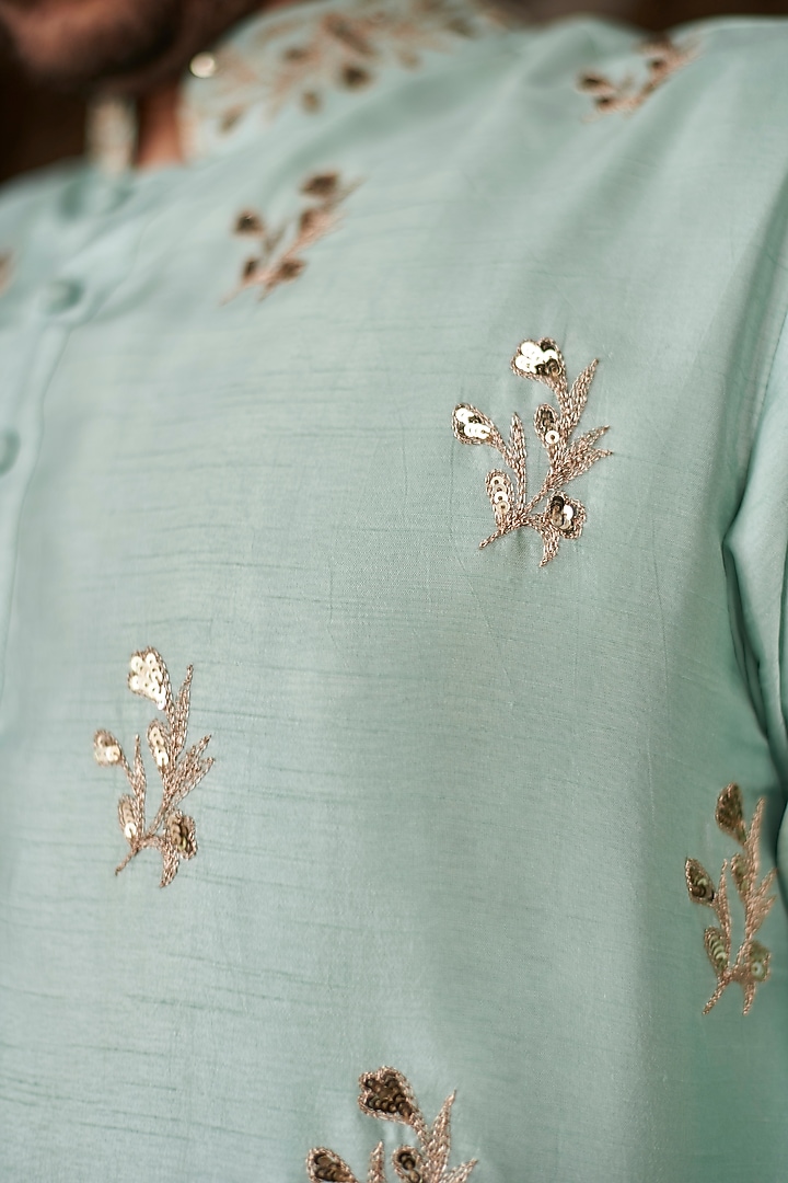 Baby Blue Raw Silk Kurta Set by Prathyusha Garimella Men at Pernia's Pop Up Shop