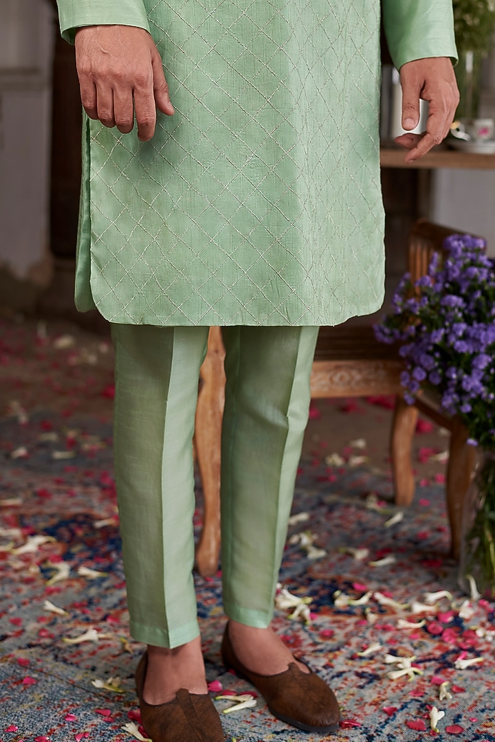 Green Cotton Silk Kurta Set by Prathyusha Garimella Men at Pernia's Pop Up Shop