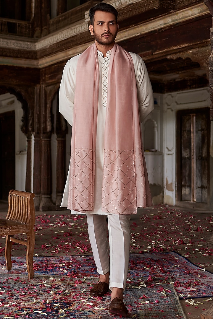 Ivory Cotton Silk Kurta Set by Prathyusha Garimella Men