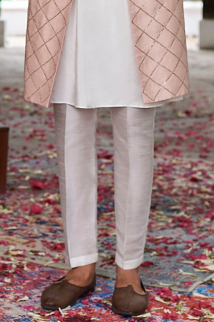 Salmon Pink Raw Silk Jacket Set by Prathyusha Garimella Men at Pernia's Pop Up Shop