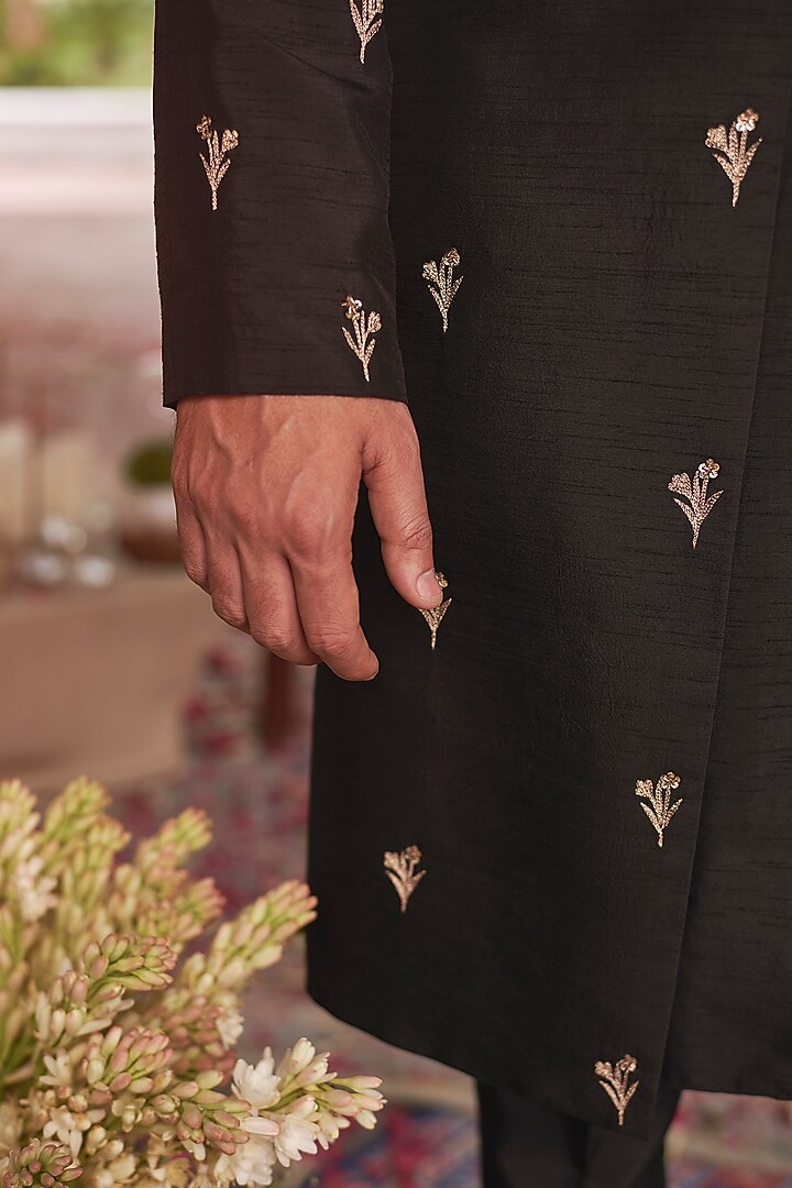 Black Cotton Silk Jacket Set by Prathyusha Garimella Men at Pernia's Pop Up Shop