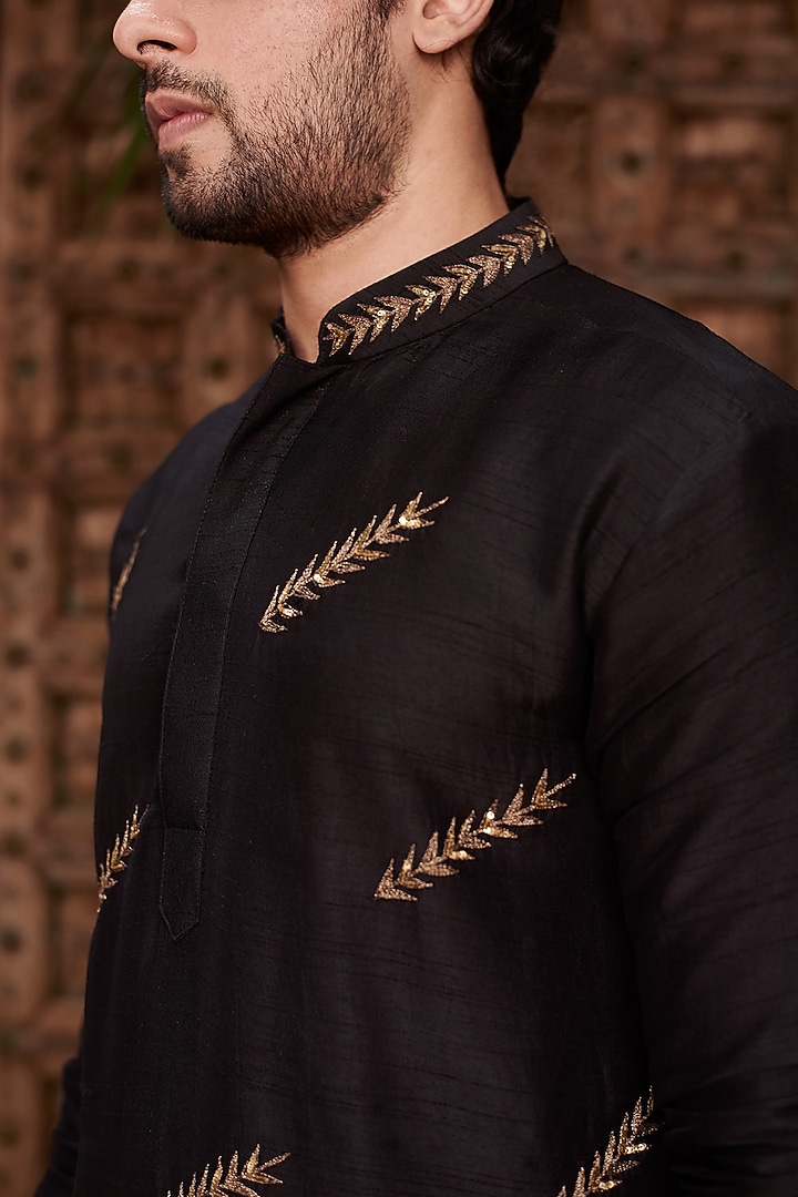 Black Cotton Silk Kurta Set by Prathyusha Garimella Men at Pernia's Pop Up Shop