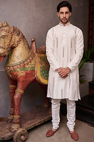 White Cotton Silk Kurta Set by Prathyusha Garimella Men