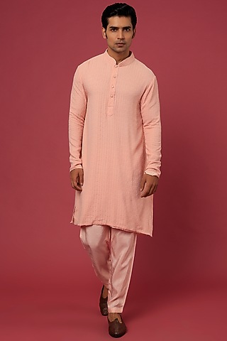 Blush Pink Embroidered Kurta Set by Prathyusha Garimella Men