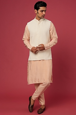 Ivory Embroidered Bundi Jacket With Kurta Set by Prathyusha Garimella Men