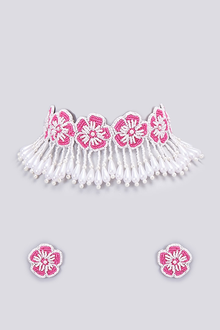 Pink Bead & Pearl Choker Necklace Set by PGYG