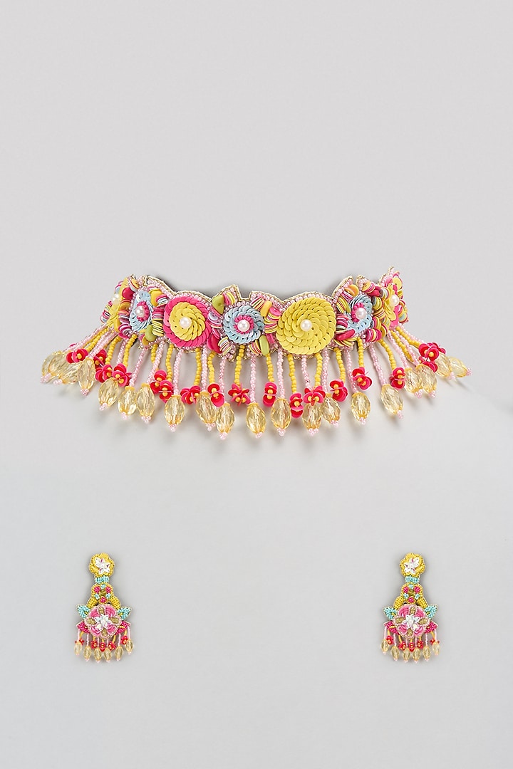 Pink & Yellow Beaded Choker Necklace Set by PGYG at Pernia's Pop Up Shop