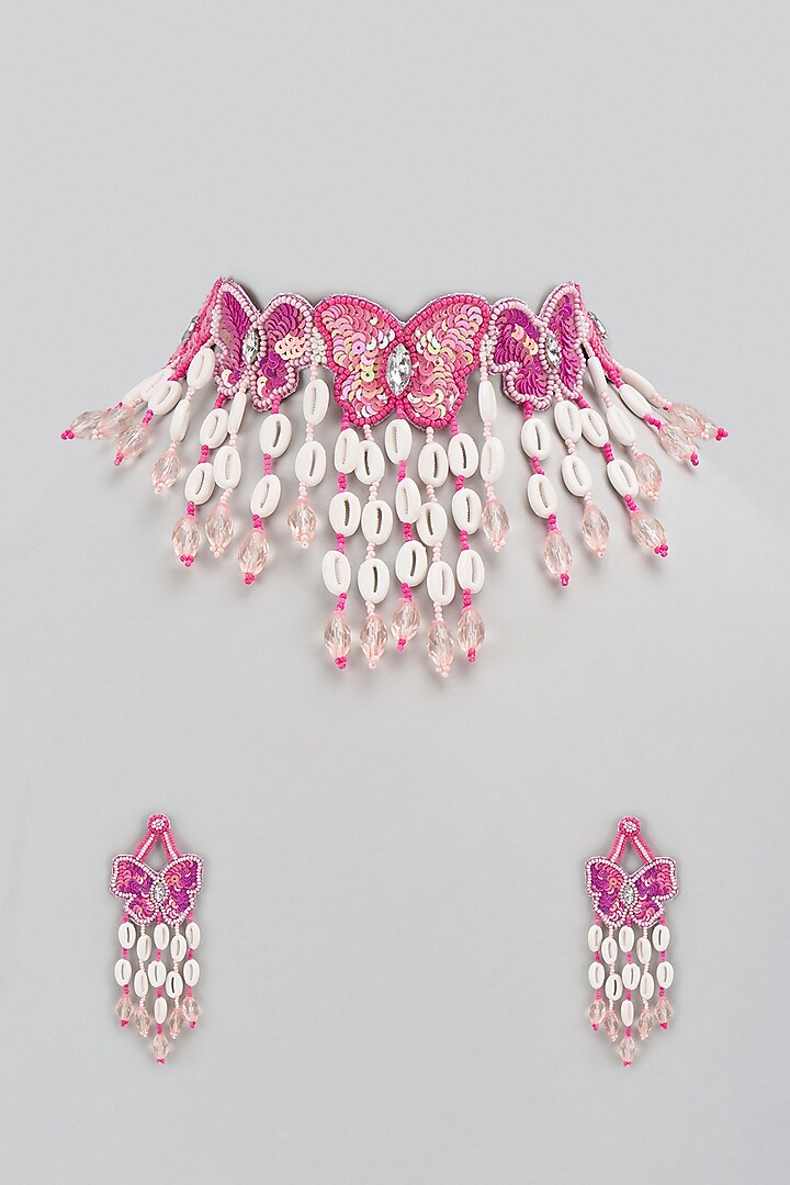 Pink Beaded Butterfly Choker Necklace Set by PGYG at Pernia's Pop Up Shop