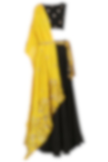 Mustard Yellow Embroidered Drape Lehenga Set by Prathyusha Garimella