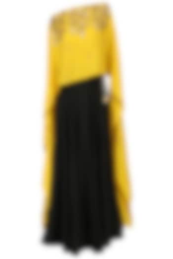 Mustard Embroidered Cape and Skirt Set by Prathyusha Garimella
