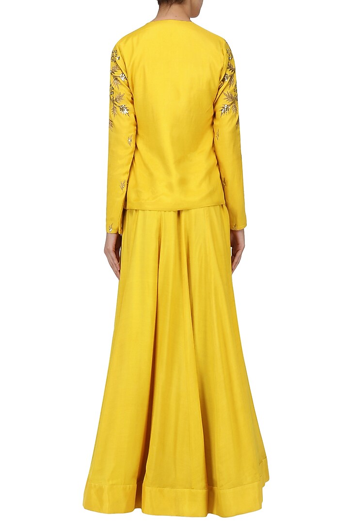 Mustard embroidered lehenga with jacket set available only at Pernia's Pop Up Shop.